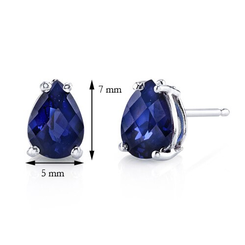 Blue Sapphire Stud Earrings 14 Karat White Gold Pear Shape E18564-DIMENSIONS