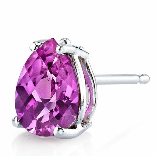 Pink Sapphire Stud Earrings 14 Karat White Gold Pear Shape