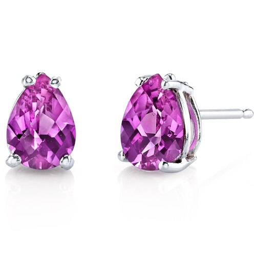 Pink Sapphire Stud Earrings 14 Karat White Gold Pear Shape