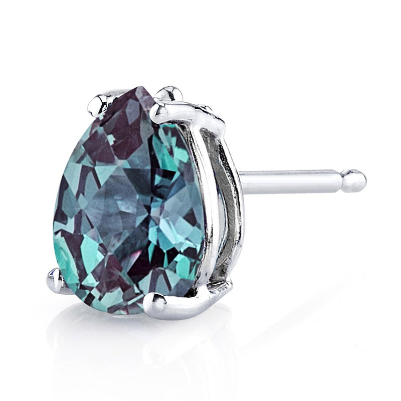 Alexandrite Stud Earrings 14 Karat White Gold Pear Shape