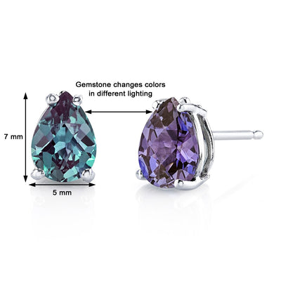 Alexandrite Stud Earrings 14 Karat White Gold Pear Shape