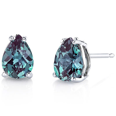 Alexandrite Stud Earrings 14 Karat White Gold Pear Shape