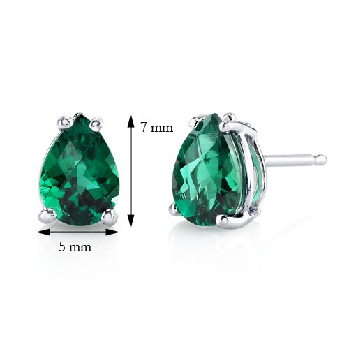 Emerald Stud Earrings 14 Karat White Gold Pear Shape 1.25 Carat