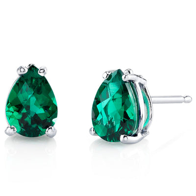 Emerald Stud Earrings 14 Karat White Gold Pear Shape 1.25 Carat