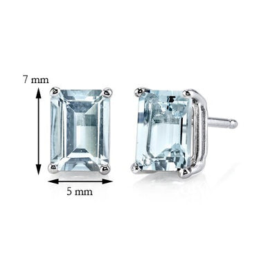 Aquamarine Stud Earrings 14 Karat White Gold Emerald Shape