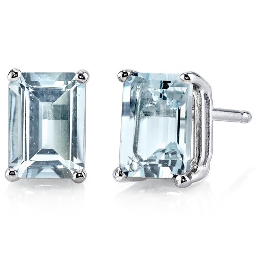 Aquamarine Stud Earrings 14 Karat White Gold Emerald Shape