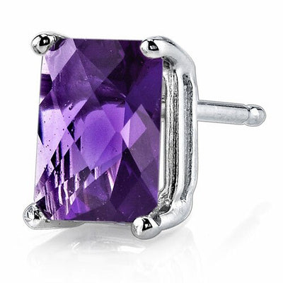 Amethyst Stud Earrings 14 Kt White Gold Radiant Cut 1.75 Carats