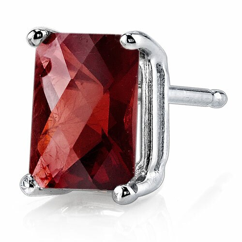 Garnet Stud Earrings 14 Kt White Gold Radiant Cut 2.5 Carats