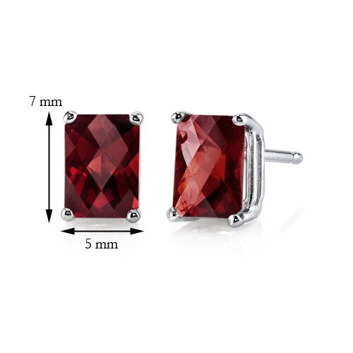 Garnet Stud Earrings 14 Kt White Gold Radiant Cut 2.5 Carats