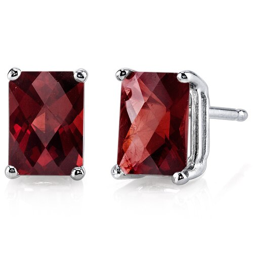 Garnet Stud Earrings 14 Kt White Gold Radiant Cut 2.5 Carats