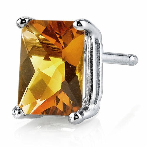 Citrine Stud Earrings 14 Kt White Gold Radiant Cut 1.75 Carat