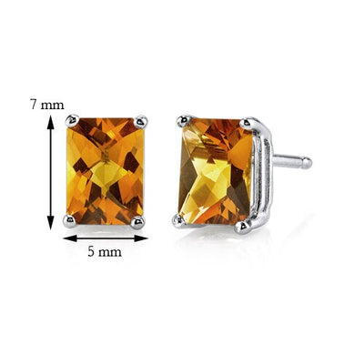 Citrine Stud Earrings 14 Kt White Gold Radiant Cut 1.75 Carat