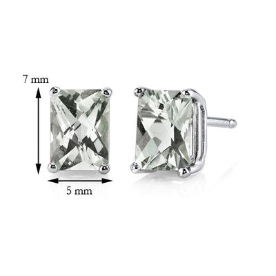 Green Amethyst Stud Earrings 14 Karat White Gold Radiant Cut