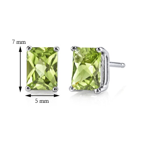 Peridot Stud Earrings 14 Karat White Gold Radiant Cut 2 Carats