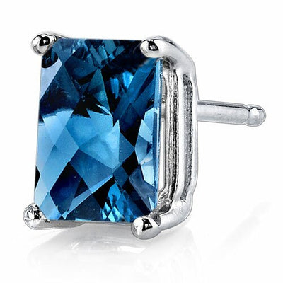 London Blue Topaz Stud Earrings 14 Karat White Gold Radiant Cut