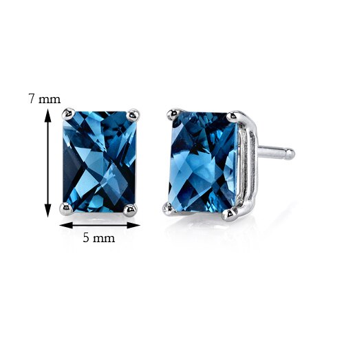 London Blue Topaz Stud Earrings 14 Karat White Gold Radiant Cut