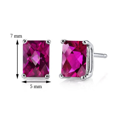 Ruby Stud Earrings 14 Karat White Gold Radiant Cut 2.5 Carats