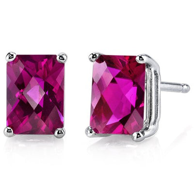 Ruby Stud Earrings 14 Karat White Gold Radiant Cut 2.5 Carats