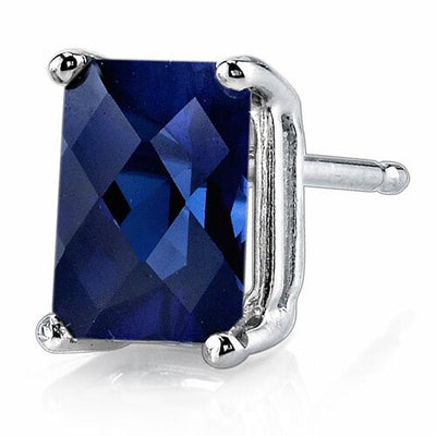 Blue Sapphire Stud Earrings 14 Karat White Gold Radiant Cut