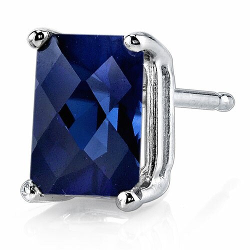 Blue Sapphire Stud Earrings 14 Karat White Gold Radiant Cut