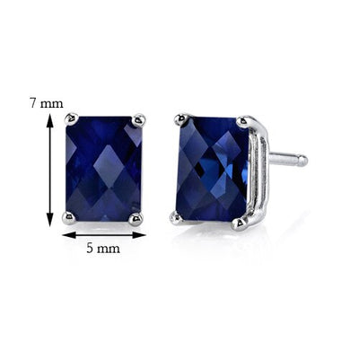 Blue Sapphire Stud Earrings 14 Karat White Gold Radiant Cut