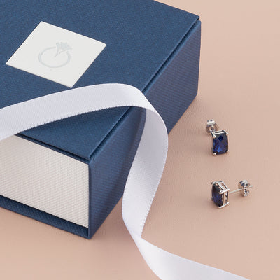 Blue Sapphire Stud Earrings 14 Karat White Gold Radiant Cut