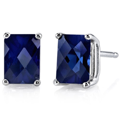 Blue Sapphire Stud Earrings 14 Karat White Gold Radiant Cut