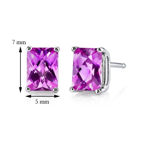 Pink Sapphire Stud Earrings 14 Karat White Gold Radiant Cut