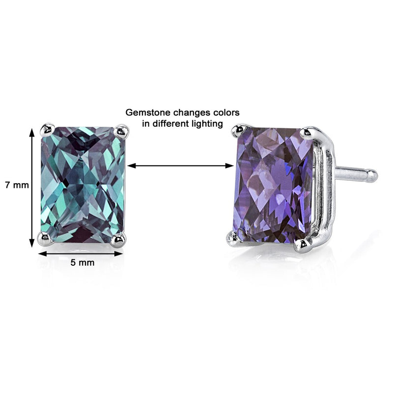 Alexandrite Stud Earrings 14 Karat White Gold Radiant Cut