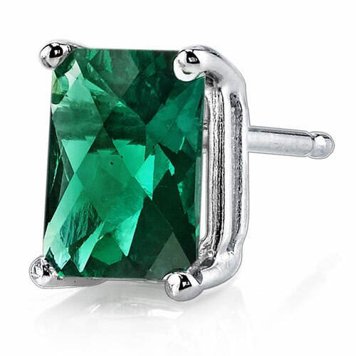 Emerald Stud Earrings 14 Kt White Gold Radiant Cut 1.75 Carats