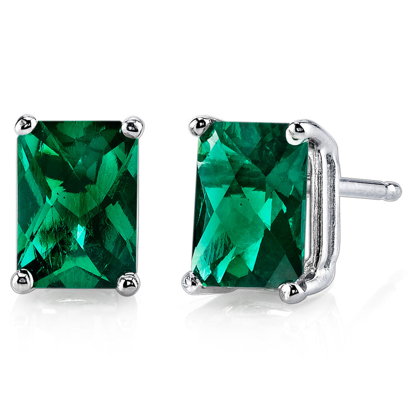 Emerald Stud Earrings 14 Kt White Gold Radiant Cut 1.75 Carats