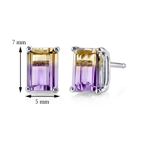 Ametrine Stud Earrings 14 Kt White Gold Emerald Shape 2 Carats