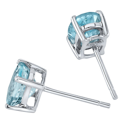 Aquamarine Stud Earrings 14 Kt White Gold Oval Shape 1.25 Carat