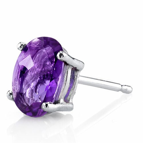 Amethyst Stud Earrings 14 Karat White Gold Oval Shape 1.5 Carat