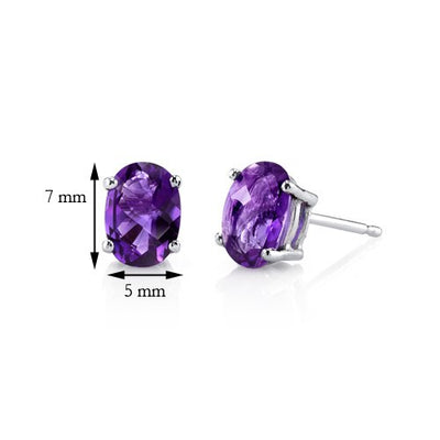 Amethyst Stud Earrings 14 Karat White Gold Oval Shape 1.5 Carat