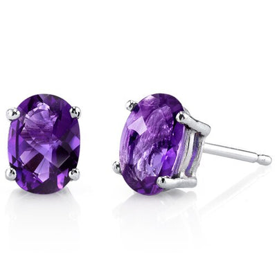 Amethyst Stud Earrings 14 Karat White Gold Oval Shape 1.5 Carat