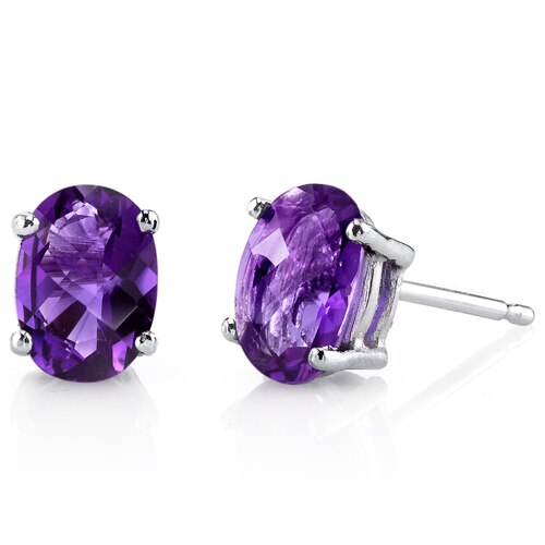 Amethyst Stud Earrings 14 Karat White Gold Oval Shape 1.5 Carat