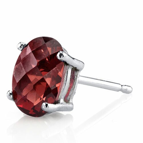 Garnet Stud Earrings 14 Karat White Gold Oval Shape 2 Carats