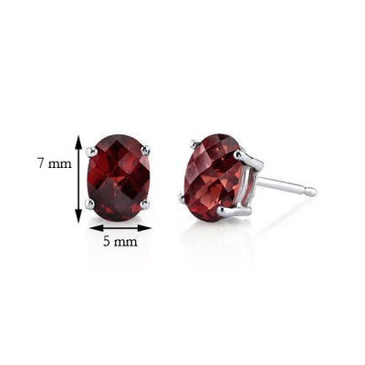 Garnet Stud Earrings 14 Karat White Gold Oval Shape 2 Carats