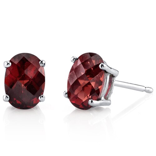 Garnet Stud Earrings 14 Karat White Gold Oval Shape 2 Carats