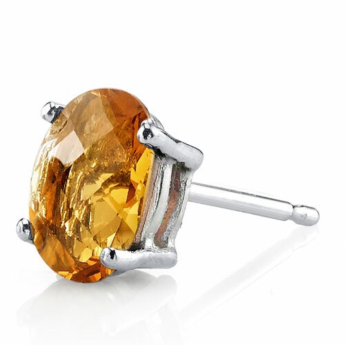 Citrine Stud Earrings 14 Karat White Gold Oval Shape 1.5 Carats