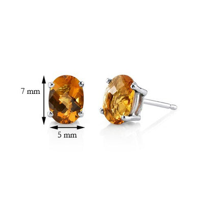 Citrine Stud Earrings 14 Karat White Gold Oval Shape 1.5 Carats