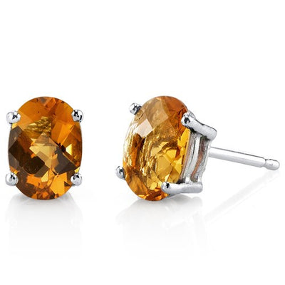 Citrine Stud Earrings 14 Karat White Gold Oval Shape 1.5 Carats