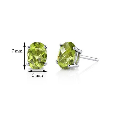 Peridot Stud Earrings 14 Karat White Gold Oval Shape 2 Carats