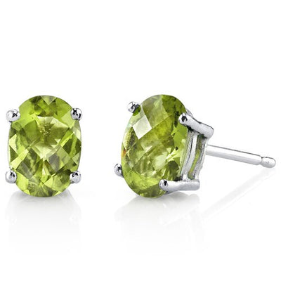 Peridot Stud Earrings 14 Karat White Gold Oval Shape 2 Carats