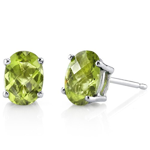 Peridot Oval Shape Stud Earrings and Pendant with Diamond Accent 14K White Gold 2.91 ctw Gift Set