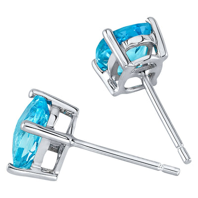 Swiss Blue Topaz Stud Earrings 14 Kt White Gold Oval 2 Carats