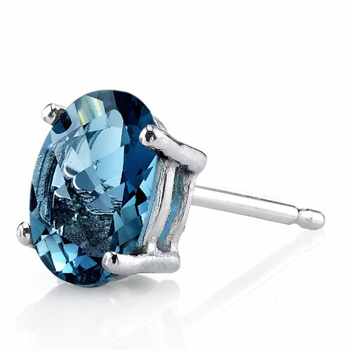 London Blue Topaz Stud Earrings 14 Karat White Gold Oval