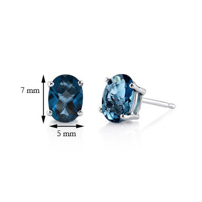 London Blue Topaz Stud Earrings 14 Karat White Gold Oval