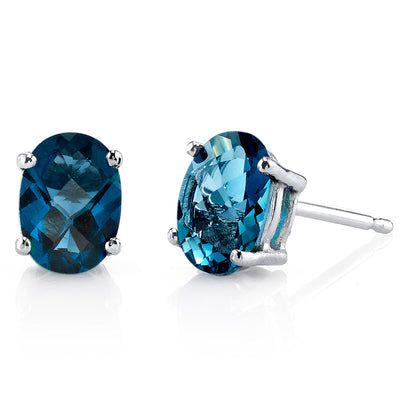 London Blue Topaz Stud Earrings 14 Karat White Gold Oval